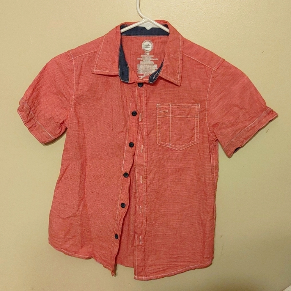 Wonder Nation boys size 8 red and white checkered short sleeve button down shirt